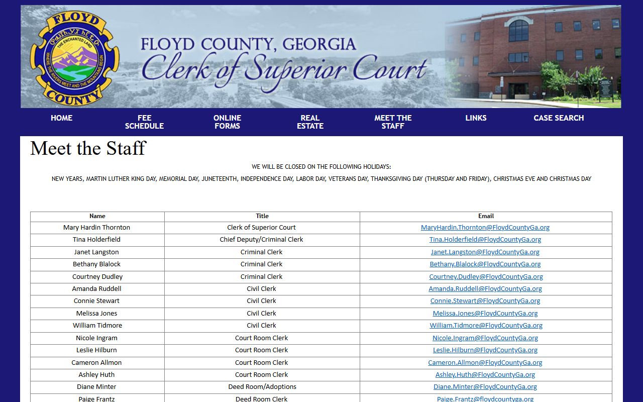 Floyd County Clerk of Superior Court staff contacts for records