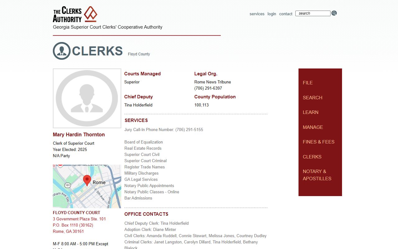 Floyd County Clerk of Superior Court GSCCCA profile for court records