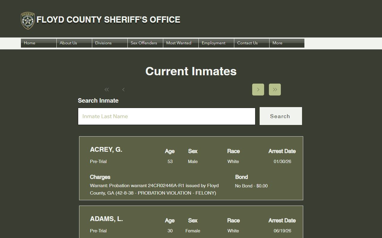 Floyd County inmate search current inmates roster