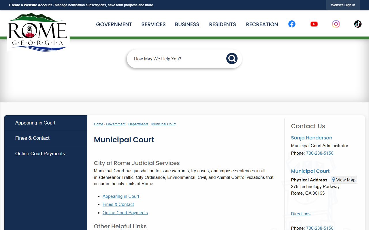 Floyd County traffic court records Rome Municipal Court