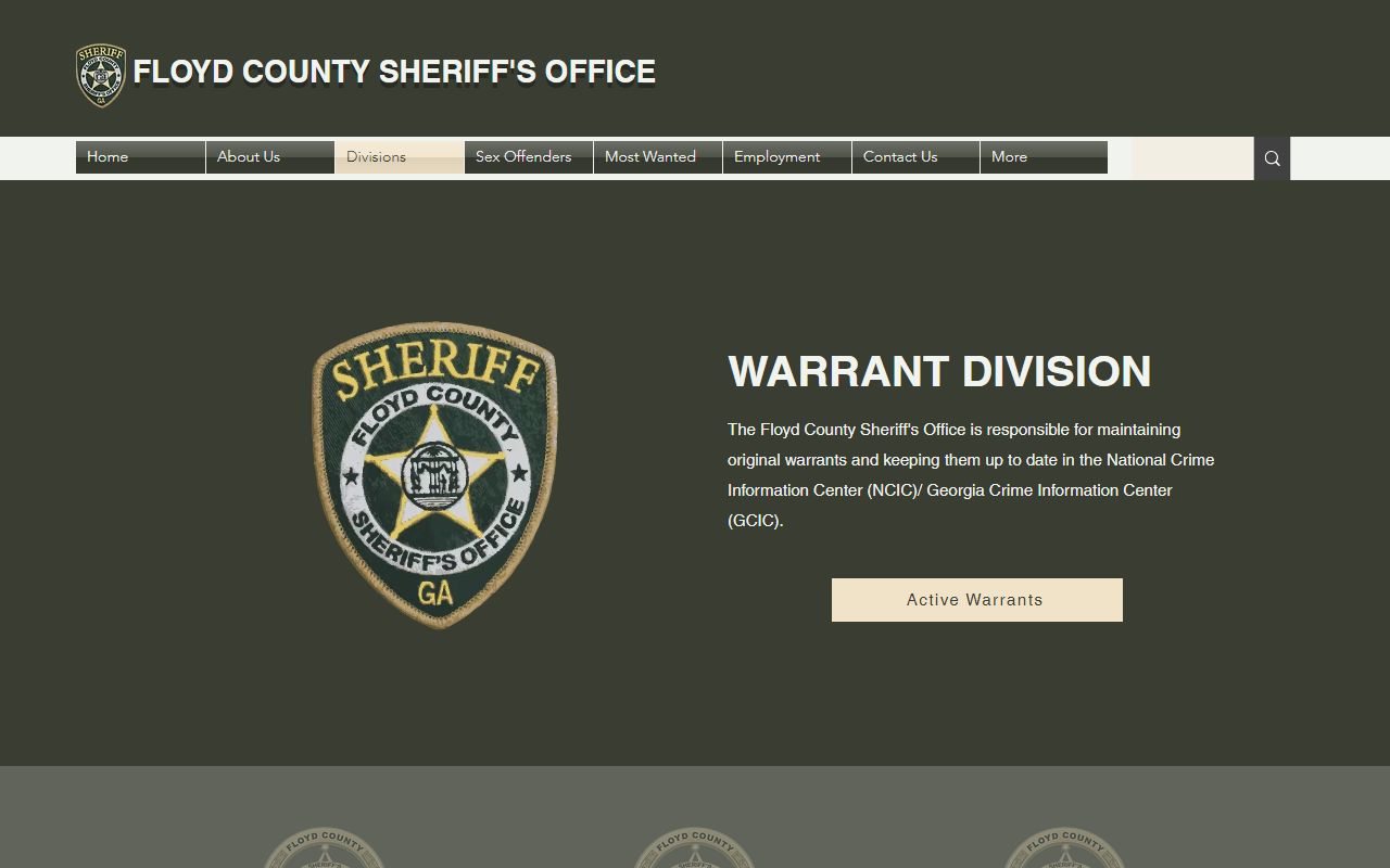 Floyd County warrant records Sheriff Warrant Division page